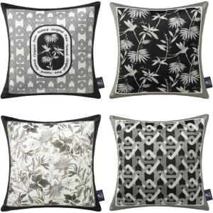 imagePhantoscope Set of 4 New Living Series Leaf Geometric Throw Decorative Velvet Pillow Cover Cushion Cover Christmas Green 18 x 18 inches 45 x 45 cmBlack and Grey