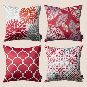 imagePhantoscope Set of 4 New Living Series Leaf Geometric Throw Decorative Velvet Pillow Cover Cushion Cover Christmas Green 18 x 18 inches 45 x 45 cmChristmas Red