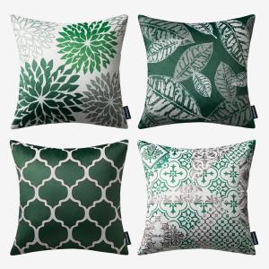imagePhantoscope Set of 4 New Living Series Leaf Geometric Throw Decorative Velvet Pillow Cover Cushion Cover Christmas Green 18 x 18 inches 45 x 45 cmChristmas Green