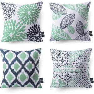 imagePhantoscope Set of 4 New Living Series Leaf Geometric Throw Decorative Velvet Pillow Cover Cushion Cover Christmas Green 18 x 18 inches 45 x 45 cmCyan