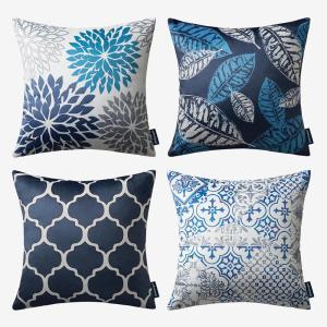 imagePhantoscope Set of 4 New Living Series Leaf Geometric Throw Decorative Velvet Pillow Cover Cushion Cover Christmas Green 18 x 18 inches 45 x 45 cmDark Blue