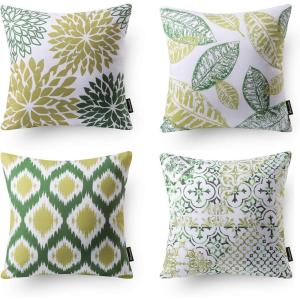 imagePhantoscope Set of 4 New Living Series Leaf Geometric Throw Decorative Velvet Pillow Cover Cushion Cover Christmas Green 18 x 18 inches 45 x 45 cmDark Green