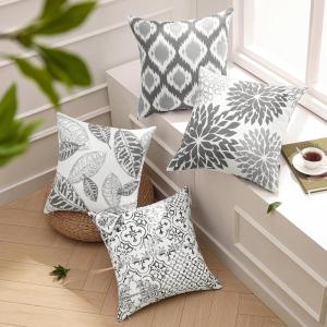 imagePhantoscope Set of 4 New Living Series Leaf Geometric Throw Decorative Velvet Pillow Cover Cushion Cover Christmas Green 18 x 18 inches 45 x 45 cmGrey