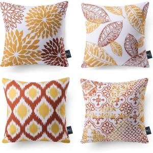 imagePhantoscope Set of 4 New Living Series Leaf Geometric Throw Decorative Velvet Pillow Cover Cushion Cover Christmas Green 18 x 18 inches 45 x 45 cmOrange