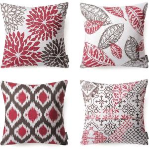 imagePhantoscope Set of 4 New Living Series Leaf Geometric Throw Decorative Velvet Pillow Cover Cushion Cover Christmas Green 18 x 18 inches 45 x 45 cmRed