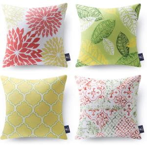 imagePhantoscope Set of 4 New Living Series Leaf Geometric Throw Decorative Velvet Pillow Cover Cushion Cover Christmas Green 18 x 18 inches 45 x 45 cmYellow and Green