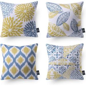 imagePhantoscope Set of 4 New Living Series Leaf Geometric Throw Decorative Velvet Pillow Cover Cushion Cover Christmas Green 18 x 18 inches 45 x 45 cmYellow and Blue