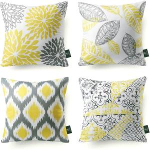 imagePhantoscope Set of 4 New Living Series Leaf Geometric Throw Decorative Velvet Pillow Cover Cushion Cover Christmas Green 18 x 18 inches 45 x 45 cmYellow