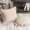 imagePhantoscope 100 Cotton Handmade Crochet Woven Boho Throw Pillow Farmhouse Pillow Insert Included Decorative Cushion for Couch Sofa Off White 18 x 18 inchesPale Pink