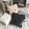 imagePhantoscope 100 Cotton Handmade Crochet Woven Boho Throw Pillow Farmhouse Pillow Insert Included Decorative Cushion for Couch Sofa Off White 18 x 18 inchesPink