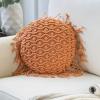 imagePhantoscope 100 Cotton Handmade Crochet Woven Boho Throw Pillow Farmhouse Pillow Insert Included Decorative Cushion for Couch Sofa Off White 18 x 18 inchesOrange
