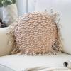 imagePhantoscope 100 Cotton Handmade Crochet Woven Boho Throw Pillow Farmhouse Pillow Insert Included Decorative Cushion for Couch Sofa Off White 18 x 18 inchesPale Pink