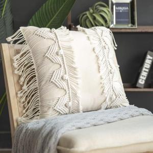 imagePhantoscope 100 Cotton Handmade Crochet Woven Boho Throw Pillow Farmhouse Pillow Insert Included Decorative Cushion for Couch Sofa Off White 18 x 18 inchesOff White