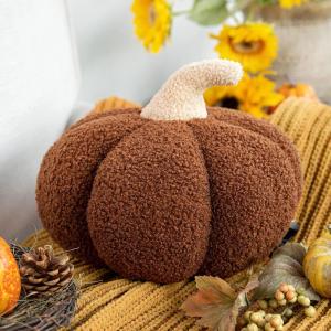 imagePhantoscope Teddy Fleece Pumpkin Throw Pillows Ultra Soft Sherpa Decorative Cute 3D Shaped Cushion Army Green 6 x 12 inchesBrown