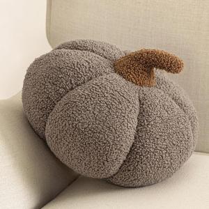 imagePhantoscope Teddy Fleece Pumpkin Throw Pillows Ultra Soft Sherpa Decorative Cute 3D Shaped Cushion Army Green 6 x 12 inchesDark Brown