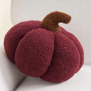 imagePhantoscope Teddy Fleece Pumpkin Throw Pillows Ultra Soft Sherpa Decorative Cute 3D Shaped Cushion Army Green 6 x 12 inchesDark Red