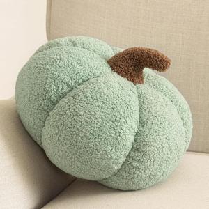 imagePhantoscope Teddy Fleece Pumpkin Throw Pillows Ultra Soft Sherpa Decorative Cute 3D Shaped Cushion Army Green 6 x 12 inchesSage Green