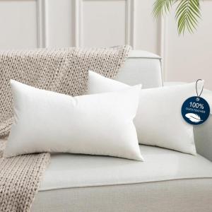 imagePhantoscope Feather Pillow Inserts 100 Down Feather Throw Pillows 18x18 Inch Decorative Pillows for Hotel Couch Sofa Bed Cushion Pack of 2White