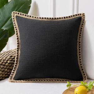 imagePhantoscope Farmhouse Solid Throw Decorative Pillow Cover Burlap Linen Trimmed Tailored Edges Outdoor Pillow Olive Green 1 Pack 18 x 18 inches 45 x 45 cmBlack