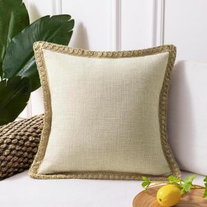 imagePhantoscope Farmhouse Solid Throw Decorative Pillow Cover Burlap Linen Trimmed Tailored Edges Outdoor Pillow Olive Green 1 Pack 18 x 18 inches 45 x 45 cmOatmeal