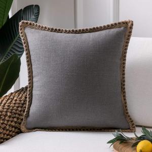imagePhantoscope Farmhouse Solid Throw Decorative Pillow Cover Burlap Linen Trimmed Tailored Edges Outdoor Pillow Olive Green 1 Pack 18 x 18 inches 45 x 45 cmGray