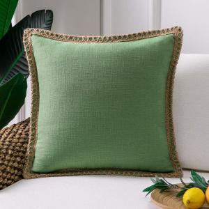 imagePhantoscope Farmhouse Solid Throw Decorative Pillow Cover Burlap Linen Trimmed Tailored Edges Outdoor Pillow Olive Green 1 Pack 18 x 18 inches 45 x 45 cmGreen