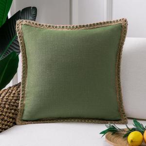 imagePhantoscope Farmhouse Solid Throw Decorative Pillow Cover Burlap Linen Trimmed Tailored Edges Outdoor Pillow Olive Green 1 Pack 18 x 18 inches 45 x 45 cmOlive Green
