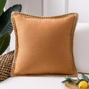 imagePhantoscope Farmhouse Solid Throw Decorative Pillow Cover Burlap Linen Trimmed Tailored Edges Outdoor Pillow Olive Green 1 Pack 18 x 18 inches 45 x 45 cmOrange