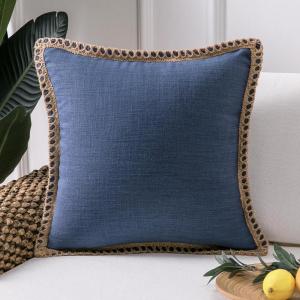 imagePhantoscope Farmhouse Solid Throw Decorative Pillow Cover Burlap Linen Trimmed Tailored Edges Outdoor Pillow Olive Green 1 Pack 18 x 18 inches 45 x 45 cmNavy Blue