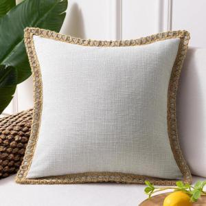 imagePhantoscope Farmhouse Solid Throw Decorative Pillow Cover Burlap Linen Trimmed Tailored Edges Outdoor Pillow Olive Green 1 Pack 18 x 18 inches 45 x 45 cmFlax Gray