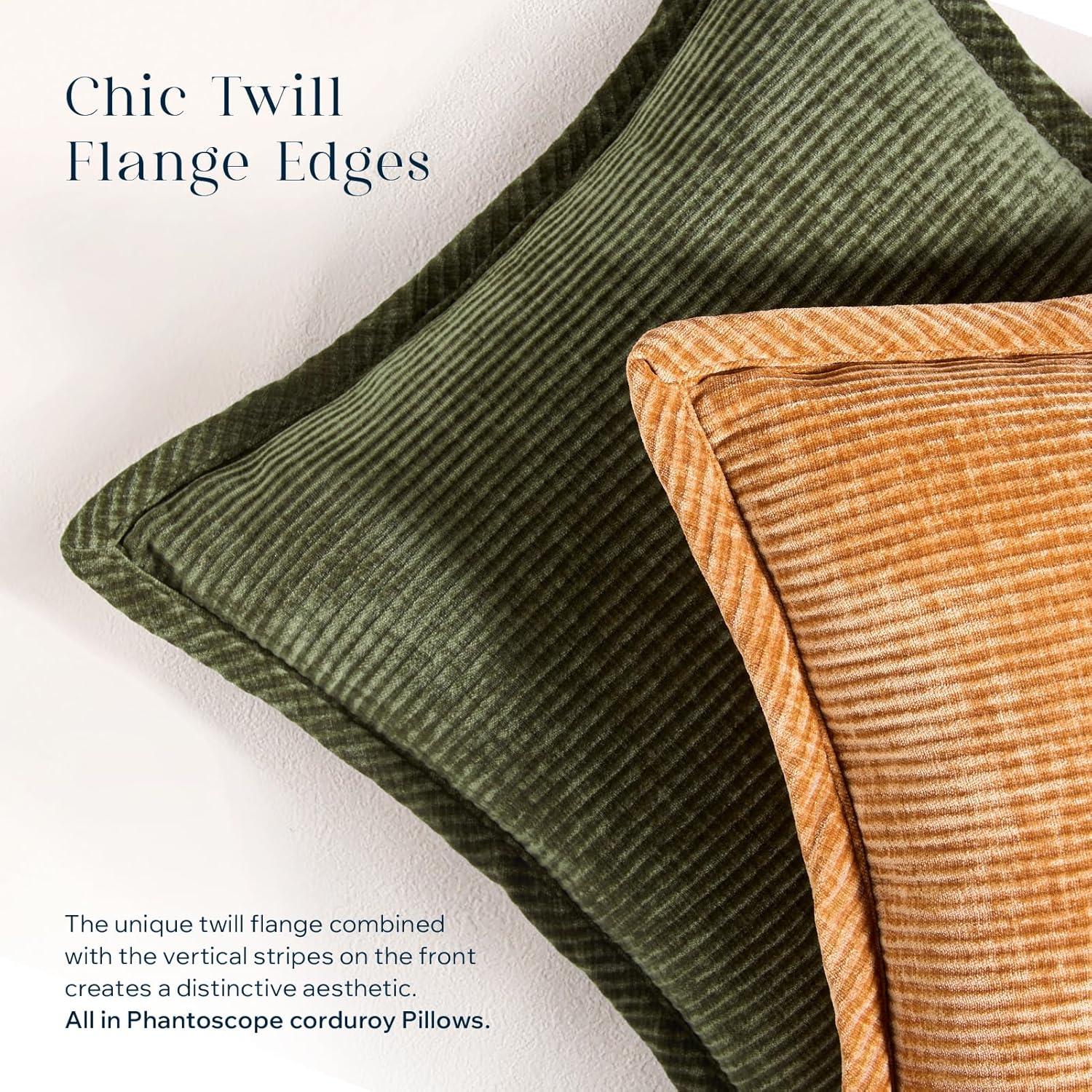 imagePhantoscope Pack of 4 Paris Corduroy Throw Pillow Covers Unique Vintage Twill Edge Decorative Pillows Solid Boho Textured Pillow Covers Fall Broadside Square Cushion Case Light Gray18 x 18 InchOlive Green