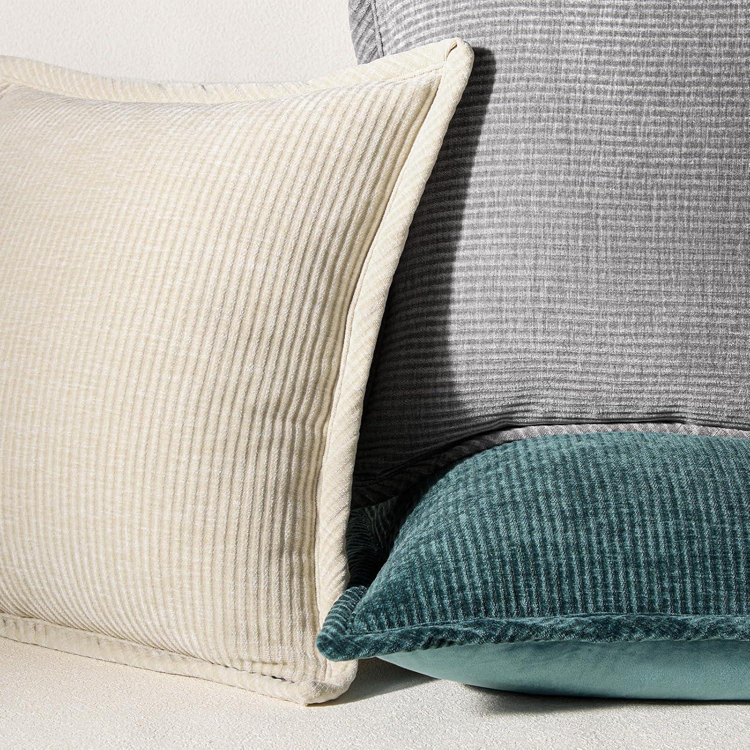 imagePhantoscope Pack of 4 Paris Corduroy Throw Pillow Covers Unique Vintage Twill Edge Decorative Pillows Solid Boho Textured Pillow Covers Fall Broadside Square Cushion Case Light Gray18 x 18 InchBlue