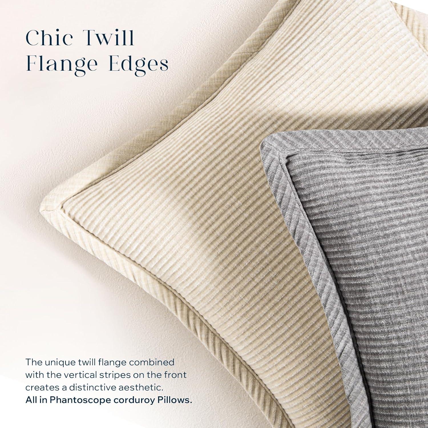 imagePhantoscope Pack of 4 Paris Corduroy Throw Pillow Covers Unique Vintage Twill Edge Decorative Pillows Solid Boho Textured Pillow Covers Fall Broadside Square Cushion Case Light Gray18 x 18 InchLight Grey