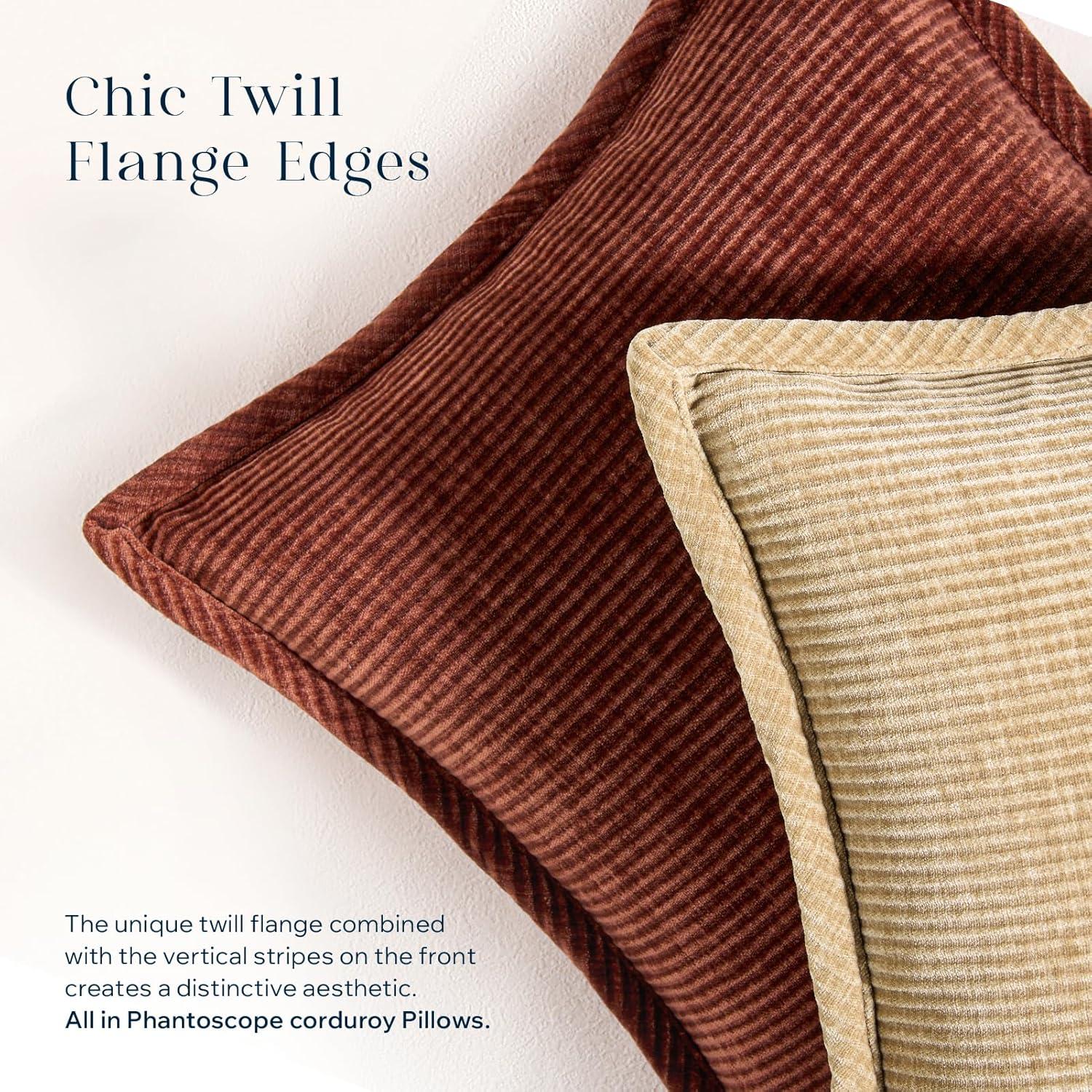 imagePhantoscope Pack of 4 Paris Corduroy Throw Pillow Covers Unique Vintage Twill Edge Decorative Pillows Solid Boho Textured Pillow Covers Fall Broadside Square Cushion Case Light Gray18 x 18 InchBrick Red