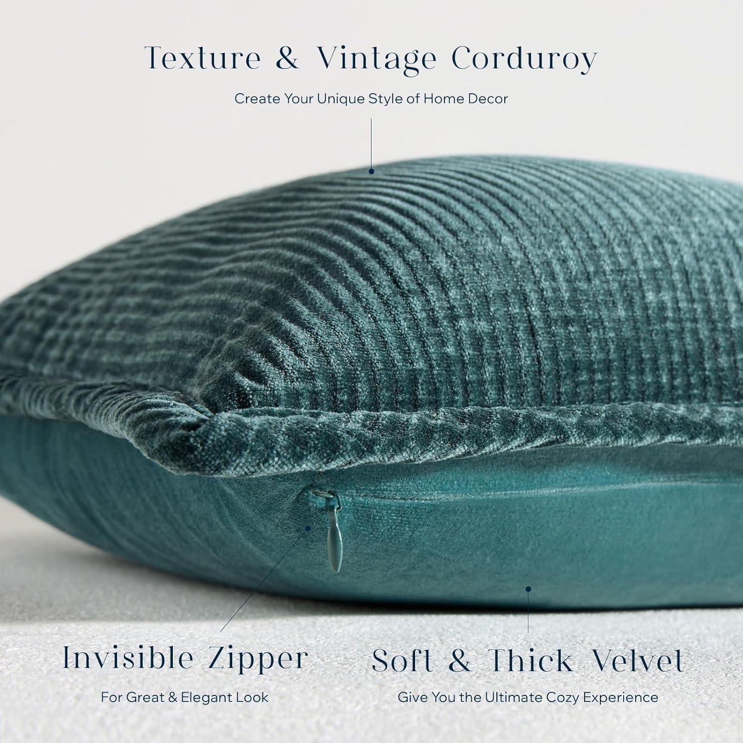 imagePhantoscope Pack of 4 Paris Corduroy Throw Pillow Covers Unique Vintage Twill Edge Decorative Pillows Solid Boho Textured Pillow Covers Fall Broadside Square Cushion Case Light Gray18 x 18 InchBlue