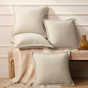 imagePhantoscope Pack of 4 Paris Corduroy Throw Pillow Covers Unique Vintage Twill Edge Decorative Pillows Solid Boho Textured Pillow Covers Fall Broadside Square Cushion Case Light Gray18 x 18 InchCream