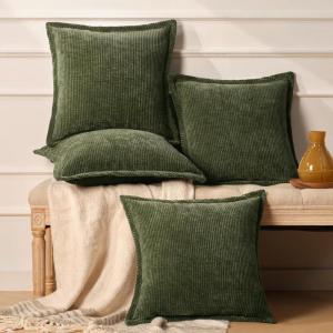 imagePhantoscope Pack of 4 Paris Corduroy Throw Pillow Covers Unique Vintage Twill Edge Decorative Pillows Solid Boho Textured Pillow Covers Fall Broadside Square Cushion Case Light Gray18 x 18 InchOlive Green