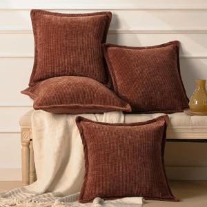 imagePhantoscope Pack of 4 Paris Corduroy Throw Pillow Covers Unique Vintage Twill Edge Decorative Pillows Solid Boho Textured Pillow Covers Fall Broadside Square Cushion Case Light Gray18 x 18 InchBrick Red