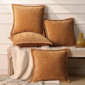 imagePhantoscope Pack of 4 Paris Corduroy Throw Pillow Covers Unique Vintage Twill Edge Decorative Pillows Solid Boho Textured Pillow Covers Fall Broadside Square Cushion Case Light Gray18 x 18 InchOrange