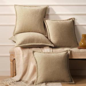 imagePhantoscope Pack of 4 Paris Corduroy Throw Pillow Covers Unique Vintage Twill Edge Decorative Pillows Solid Boho Textured Pillow Covers Fall Broadside Square Cushion Case Light Gray18 x 18 InchBeige
