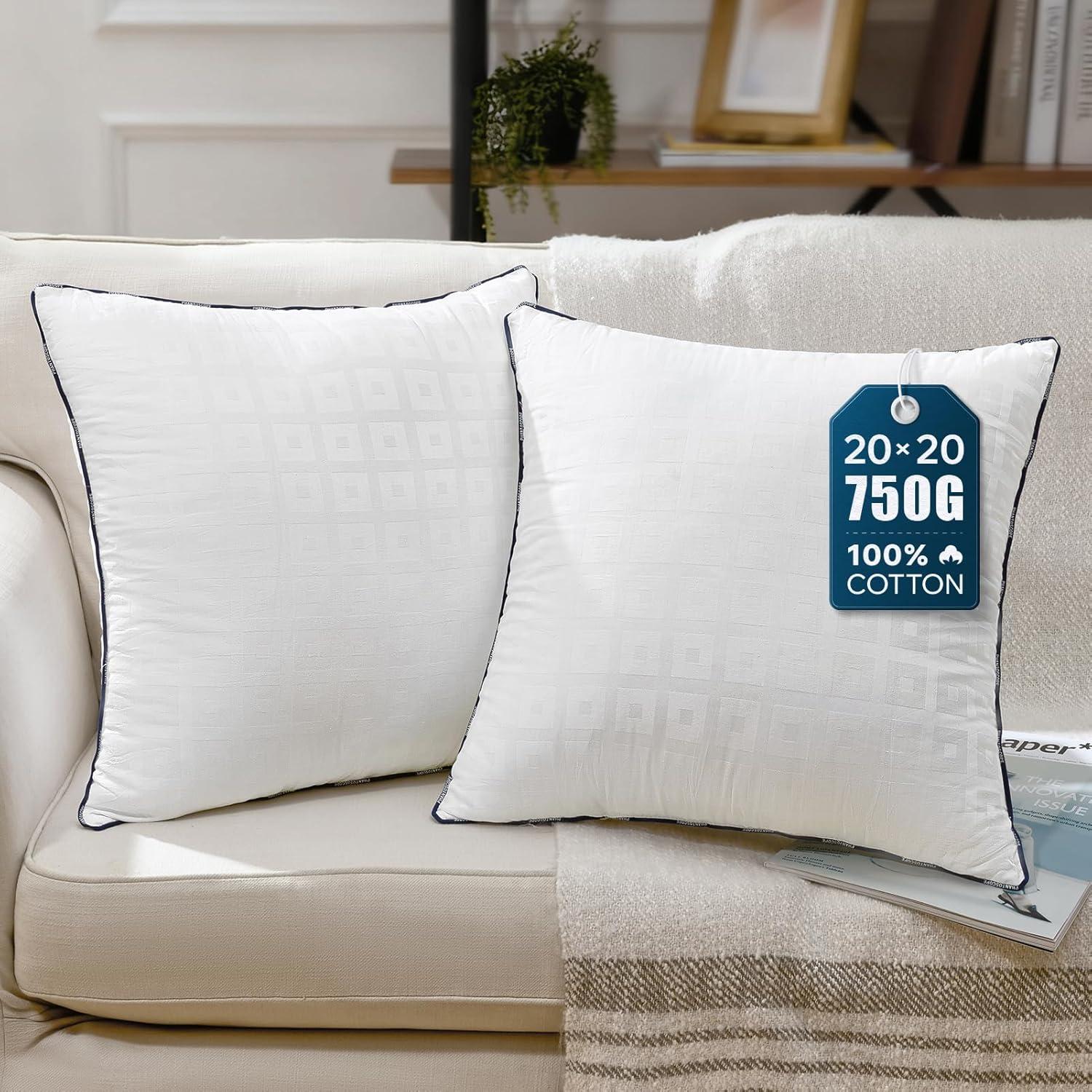 imagePhantoscope 18x18 Pillow Inserts Decorative Throw Pillow Inserts with 100 Cotton Jacquard Cover Virgin Fiber Pillow Sham Stuffer Square Couch Cushion Pillows Pack of 1 18x18 InchJacquard White