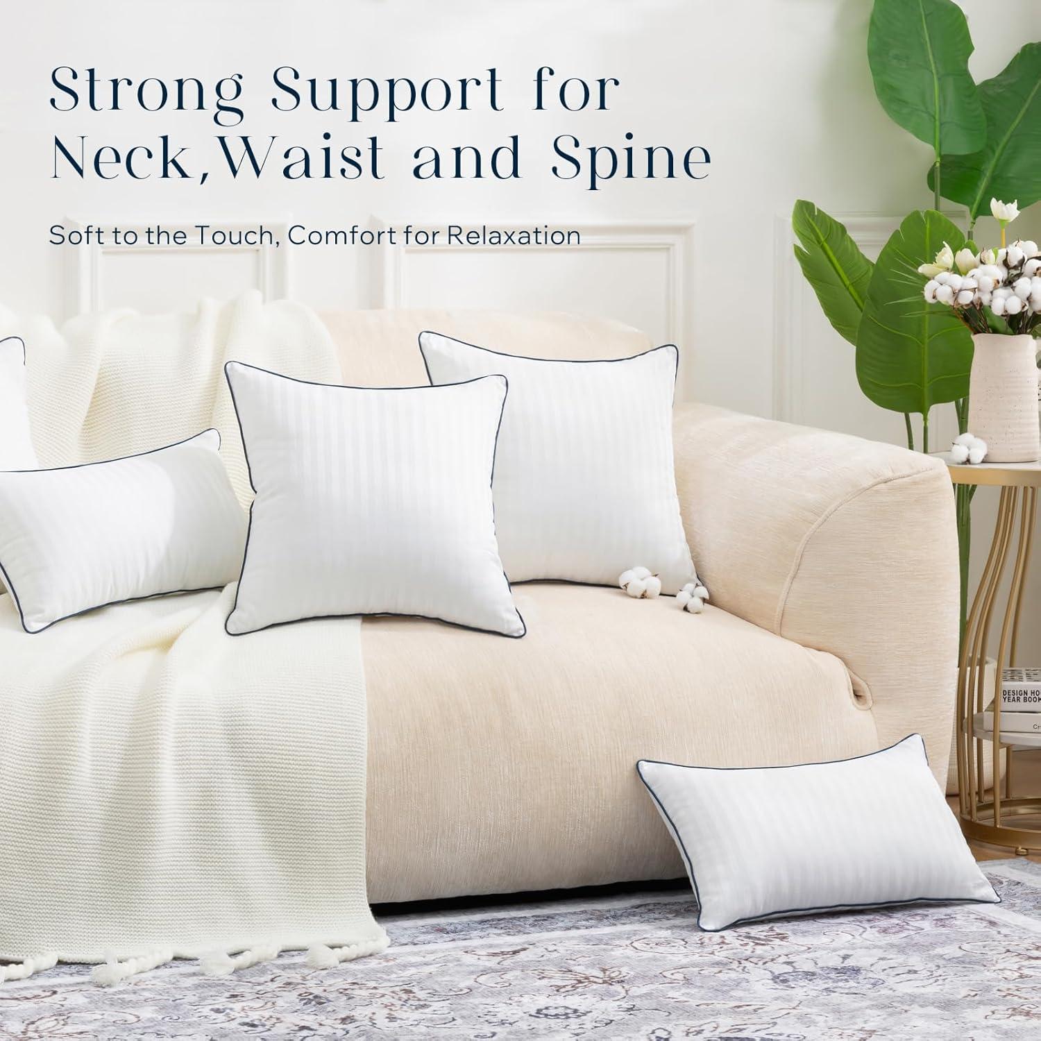 imagePhantoscope 18x18 Pillow Inserts Decorative Throw Pillow Inserts with 100 Cotton Jacquard Cover Virgin Fiber Pillow Sham Stuffer Square Couch Cushion Pillows Pack of 1 18x18 InchStriped White