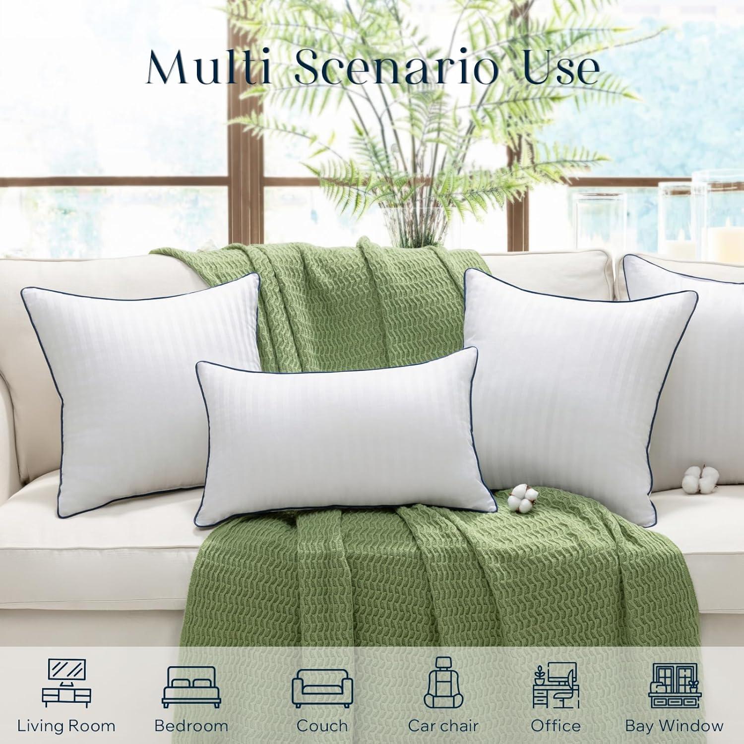 imagePhantoscope 18x18 Pillow Inserts Decorative Throw Pillow Inserts with 100 Cotton Jacquard Cover Virgin Fiber Pillow Sham Stuffer Square Couch Cushion Pillows Pack of 1 18x18 InchStriped White