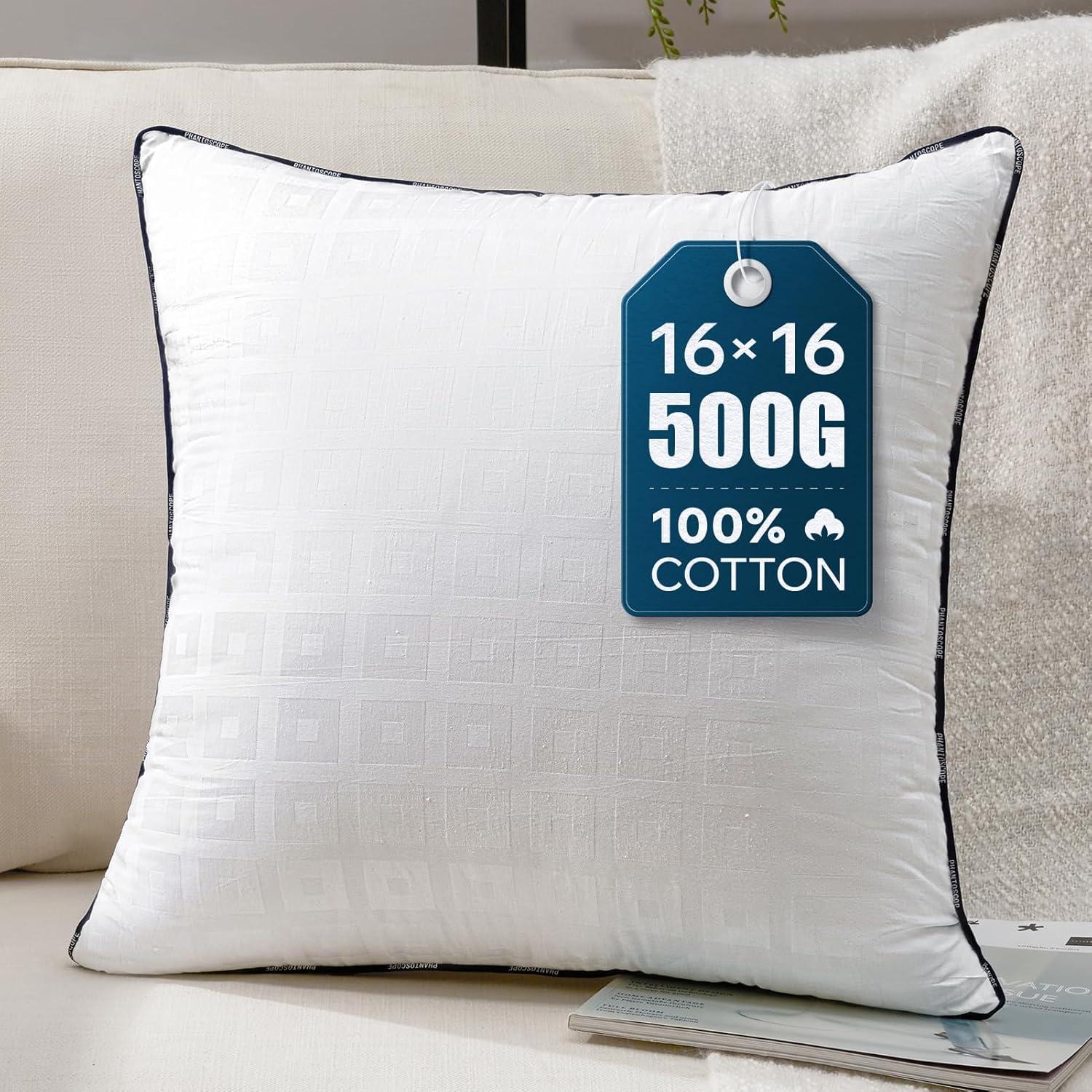 imagePhantoscope 18x18 Pillow Inserts Decorative Throw Pillow Inserts with 100 Cotton Jacquard Cover Virgin Fiber Pillow Sham Stuffer Square Couch Cushion Pillows Pack of 1 18x18 InchJacquard White