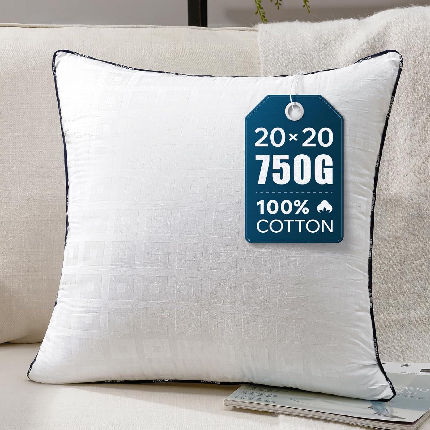 imagePhantoscope 18x18 Pillow Inserts Decorative Throw Pillow Inserts with 100 Cotton Jacquard Cover Virgin Fiber Pillow Sham Stuffer Square Couch Cushion Pillows Pack of 1 18x18 InchJacquard White