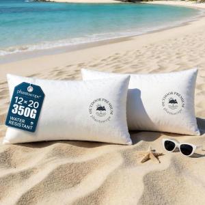 image:imagePhantoscope 18x18 Outdoor Pillow Inserts  Pack of 2 Outdoor Pillows Waterproof Down Alternative Throw Pillows Couch Sham Cushion Stuffer for Patio and Porch FurnitureWhite