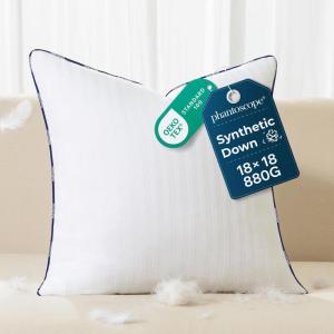 image:imagePhantoscope 18x18 Synthetic Down Alternative Pillow Inserts Handmade Down Pillows Insert Sleeping Throw Pillows with 100 Cotton Cover Decorative Pillow Stuffer for Sofa Couch BedWhite Set of 218x18 Inch