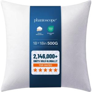 image:imagePhantoscope Pillow Inserts Hypoallergenic 100 Virgin Fiber Square Form Microfiber Throw Pillow Inserts Couch Bed Pillows 45x45 cm 18x18 Inch Pack of 118x18 Inch