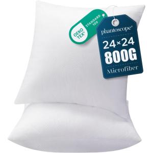image:imagePhantoscope Pillow Inserts Hypoallergenic 100 Virgin Fiber Square Form Microfiber Throw Pillow Inserts Couch Bed Pillows 45x45 cm 18x18 Inch Pack of 124x24 Inch