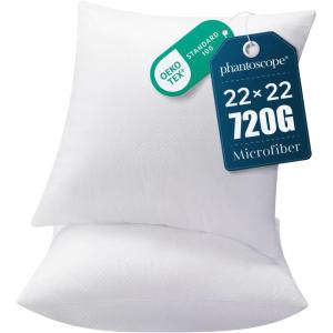 image:imagePhantoscope Pillow Inserts Hypoallergenic 100 Virgin Fiber Square Form Microfiber Throw Pillow Inserts Couch Bed Pillows 45x45 cm 18x18 Inch Pack of 122x22 Inch